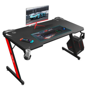 DK-02 ERGONOMIC COMPUTER DESK WITH HEADPHONE HOOK AND CUP HOLDER Z-SHAPED LEGS BLACK