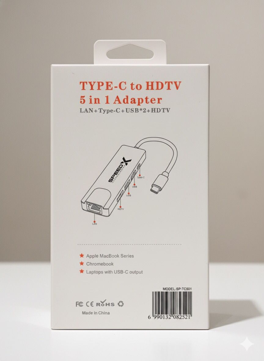 5-in-1 Type-C Adapter – HDMI + USB 3.0 + SD/TF + PD Fast Charging Hub - Image 2